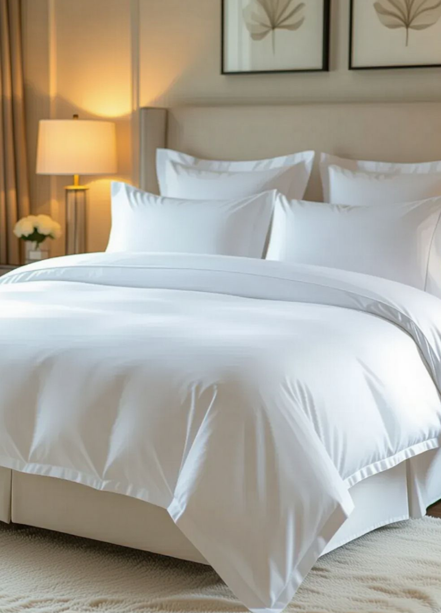 73 Tel Poly-Cotton Kumaş Düz Beyaz Çift Kişilik Nevresim Takımı